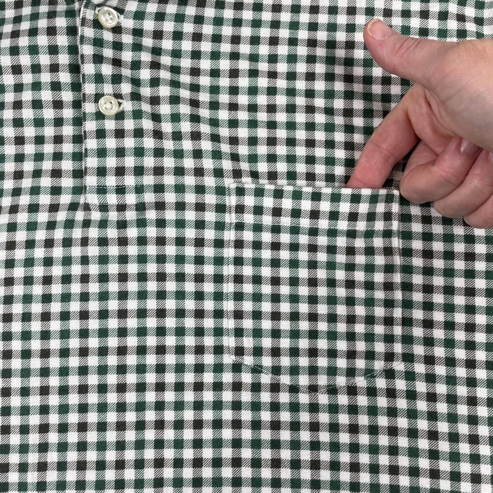Ralph Lauren Polo Shirt Mens L Green Gingham Plaid Pima Cotton Modal Pocket